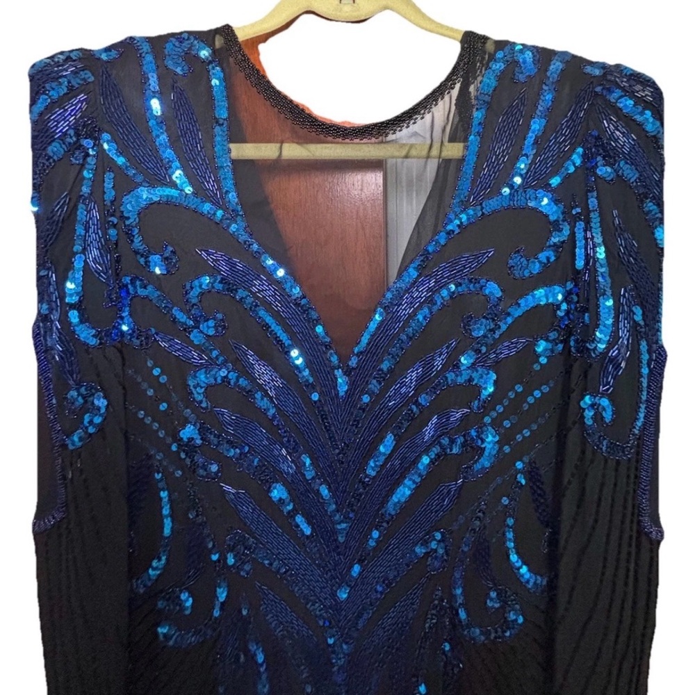A.J. Bari Black Long Sleeve Dress with Blue Sequin Detail - Picture 11 of 14